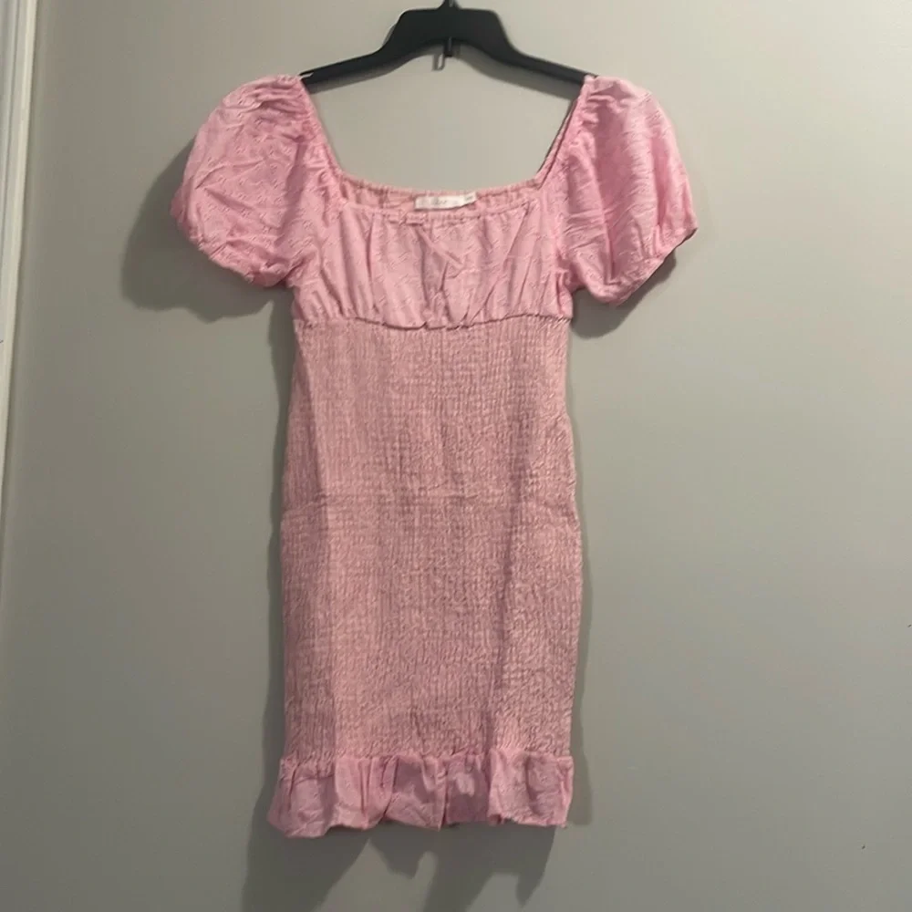 Lush Pink Cinched Puff Sleeve Mini Dress - Picture 2 of 9